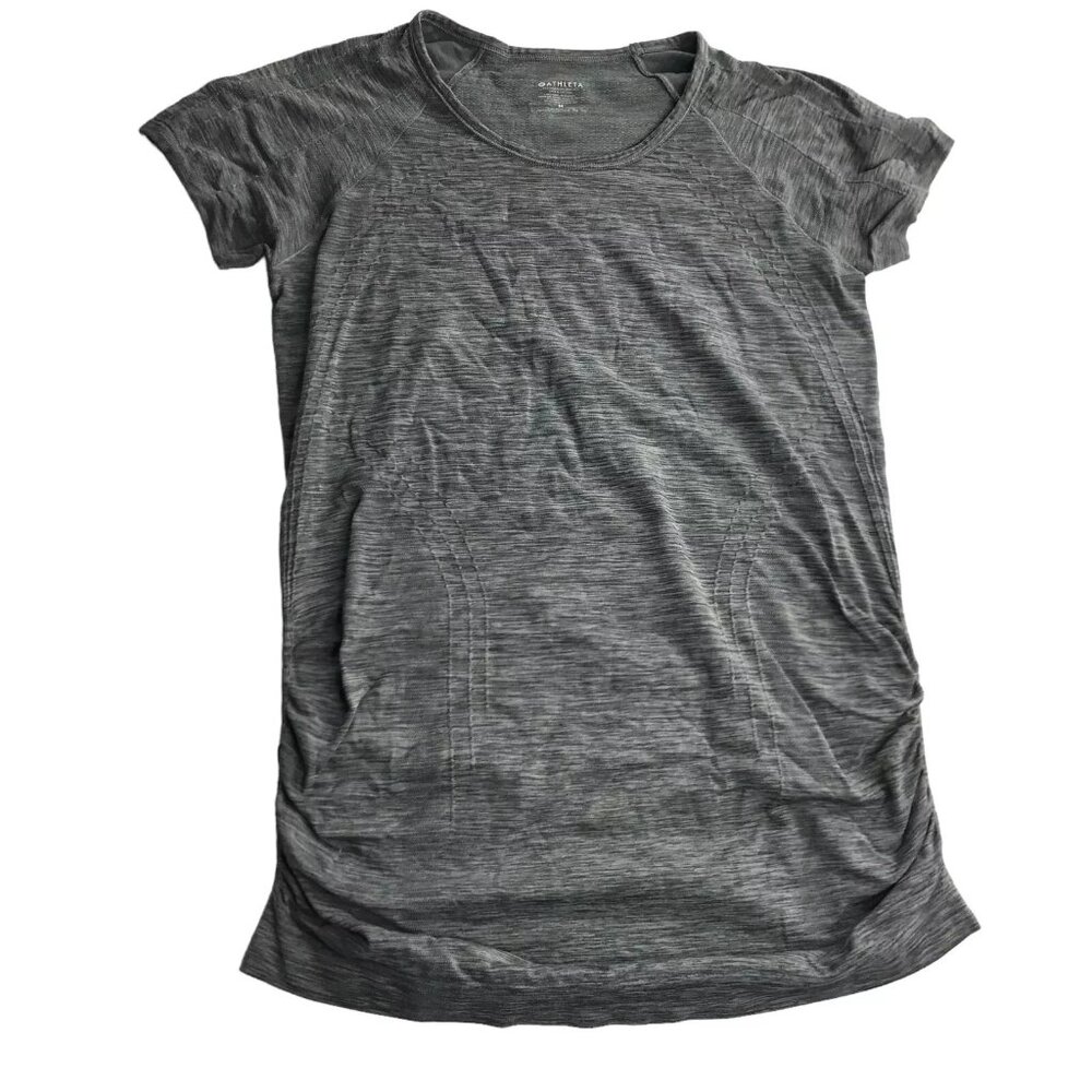 ATHLETA Speedlight Seamless Tee Shirt Gray Heathered Stripe.  Crew Neck. Stretch